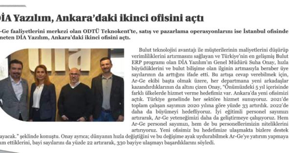 Dijital Fabrika Çözümleri Dergisi: “DİA Yazılım Ankara’da İkinci Ofisini Açtı”