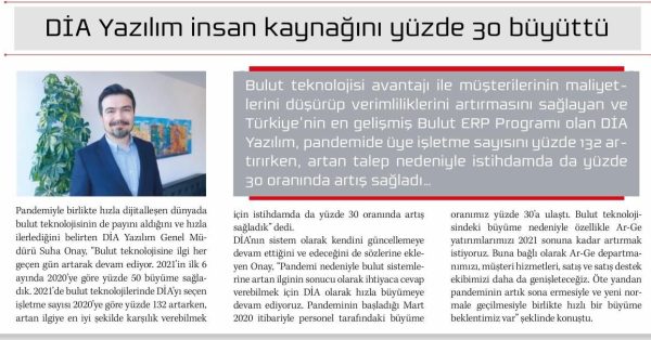 IT Network Dergisi: “DİA Yazılım İnsan Kaynağını %30 Büyüttü”