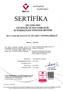 dia yazilim ISO 22301 2019 2026 sertifika